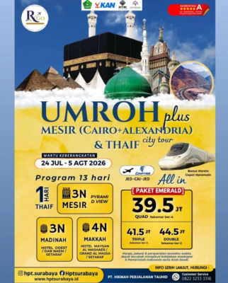 UMROH PLUS MESIR (CAIRO+ALEXANDRIA ) & BONUS CITY TOUR THAIF – PAKET EMERALD
